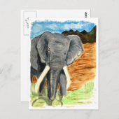 Waterverf van olifanten met bergen briefkaart (Voorkant / Achterkant)