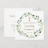 waterverf van olijven Eerste heilige Gemeenschap Kaart (Voorkant / Achterkant)