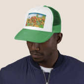 Waterverf van Oranje groene papaverbloemen Trucker Pet (In situ)