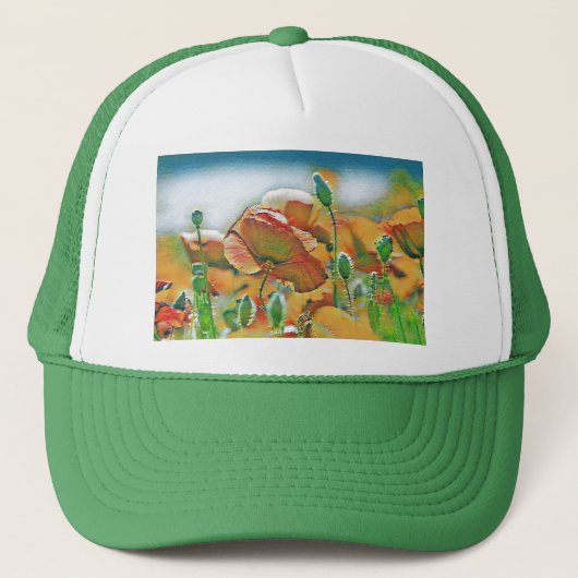 Waterverf van Oranje groene papaverbloemen Trucker Pet (Voorkant)