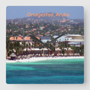 Waterverf van Oranjestad, Aruba Vierkante Klok