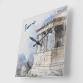Waterverf van oude sites in Athene, Griekenland  Vierkante Klok (Hoek)