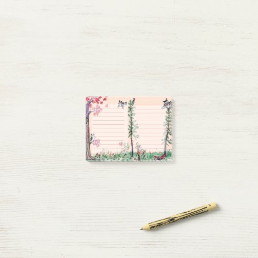 Waterverf van owl-bos aan-do lijst post-it® notes (Op bureau)