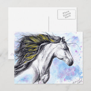 Waterverf van paarden en inktpaarden briefkaart