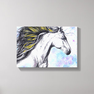 Waterverf van paarden en inktpaarden canvas afdruk
