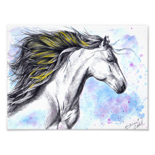 Waterverf van paarden en inktpaarden foto afdruk