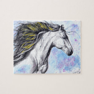 Waterverf van paarden en inktpaarden legpuzzel