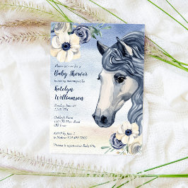 Waterverf van paardenranch met bloemen baby shower kaart