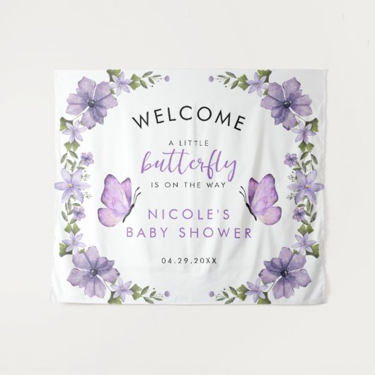 Waterverf van Paarse Butterflies Wilde Baby Show Wandkleed (Voorkant (horizontaal))