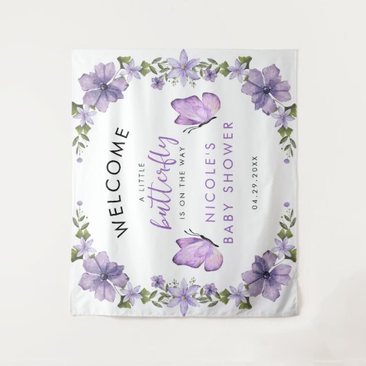 Waterverf van Paarse Butterflies Wilde Baby Show Wandkleed (Voorkant)