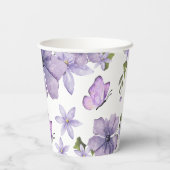 Waterverf van Paarse Butterflies Wilde bloem Papieren Bekers (Achterkant)