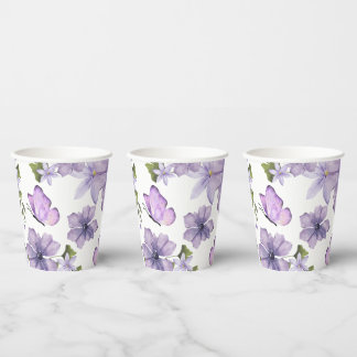Waterverf van Paarse Butterflies Wilde bloem Papieren Bekers