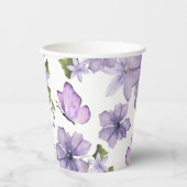Waterverf van Paarse Butterflies Wilde bloem Papieren Bekers (Voorkant)