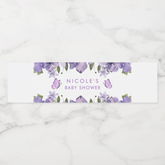 Waterverf van Paarse Butterflies Wilde bloem Waterfles Etiket (Enkel label)