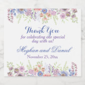 Waterverf van Paarse en blauwe Floral Sparkling Wijnetiket (Enkel label)