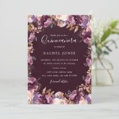 Waterverf van Paarse Floral Bloom Quinceanera Kaart (Staand voorkant)