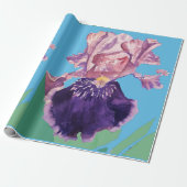 Waterverf van Paarse Iris-irisbloemen  Wrappen Wra Cadeaupapier (Uitgerold)