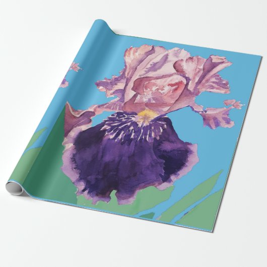 Waterverf van Paarse Iris-irisbloemen  Wrappen Wra Cadeaupapier (Uitgerold)