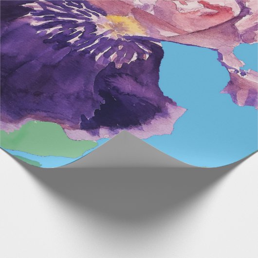 Waterverf van Paarse Iris-irisbloemen  Wrappen Wra Cadeaupapier (Hoek)