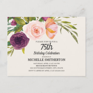 Waterverf van Paarse perziken Floral Ivory 75th Bi Briefkaart
