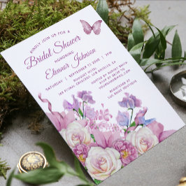 Waterverf van Paarse vlinder Floral Vrijgezellenfe Kaart