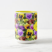 Waterverf van Pansies Tweekleurige Koffiemok (Center)