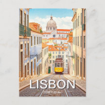 Waterverf van Pantheon Alfama in Lissabon