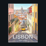 Waterverf van Pantheon Alfama in Lissabon Briefkaart<br><div class="desc">Lissabon Portugal staat bekend om zijn gele trams en paarse bloemen. Een van de mooiste steden ter wereld. De steile straten van Alfama, een van de oudste gebieden van Lissabon, zijn vol met winkels die traditionele ambachten en cafés verkopen.</div>