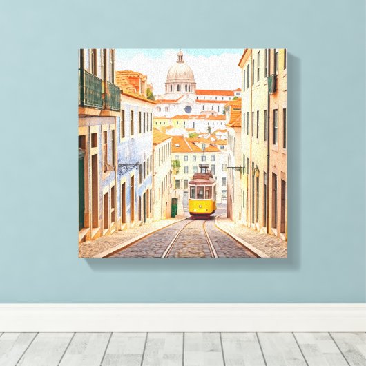 Waterverf van Pantheon Alfama in Lissabon Canvas Afdruk (Insitu (Houten vloer))