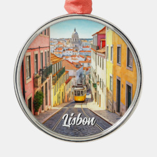 Waterverf van Pantheon Alfama in Lissabon Metalen Ornament