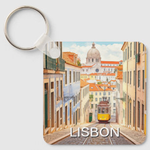 Waterverf van Pantheon Alfama in Lissabon Sleutelhanger