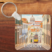 Waterverf van Pantheon Alfama in Lissabon Sleutelhanger (Voorkant)