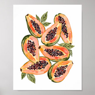 Waterverf van papajavruchten poster