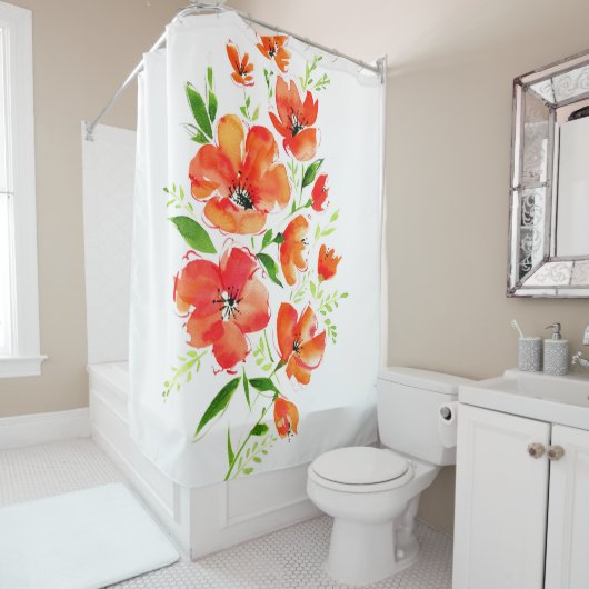 Waterverf van papaverbloemen voor sierdoeleinden douchegordijn (In situ)