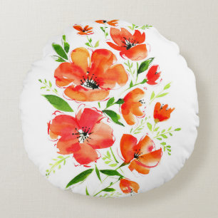 Waterverf van papaverbloemen voor sierdoeleinden rond kussen