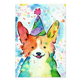 Waterverf van party Corgi Foto Afdruk