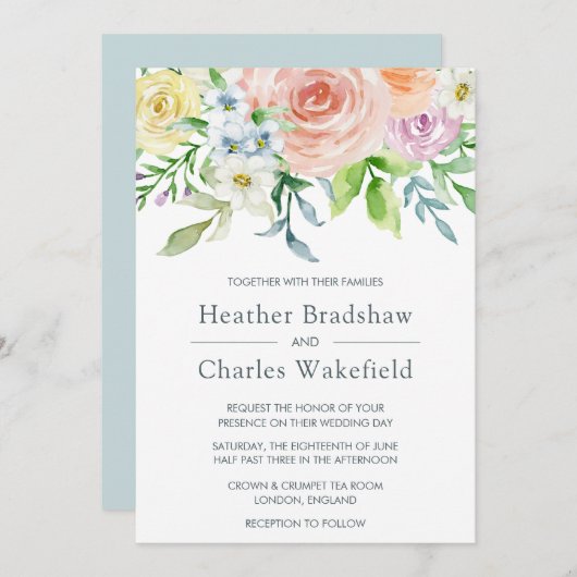  Waterverf van pasta Floral Wedding Kaart (Voorkant / Achterkant)