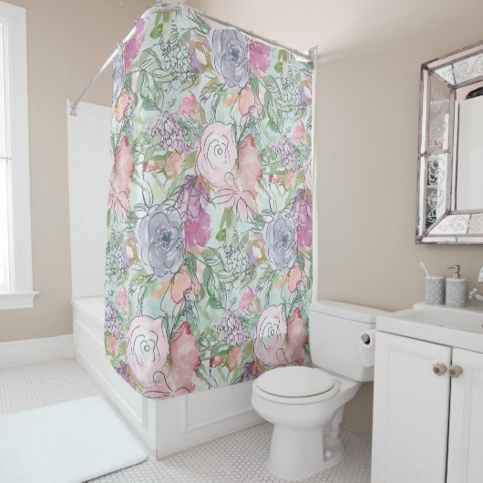  Waterverf van pastel Lineaart Douchegordijn (In situ)