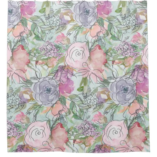  Waterverf van pastel Lineaart Douchegordijn (Voorkant)