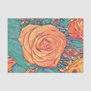 Waterverf van percolaat Roos en potloodkunst Tissuepapier