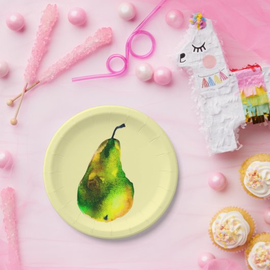 Waterverf van peren, groene vruchten papieren bordje (Feest)