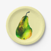 Waterverf van peren, groene vruchten papieren bordje (Voorkant)
