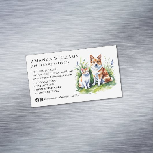 Waterverf van Pet Sitting Services Magnetisch Visitekaartje (Voorbeeld)