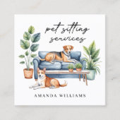 Waterverf van Pet Sitting Services Vierkante Visitekaartje (Voorkant)