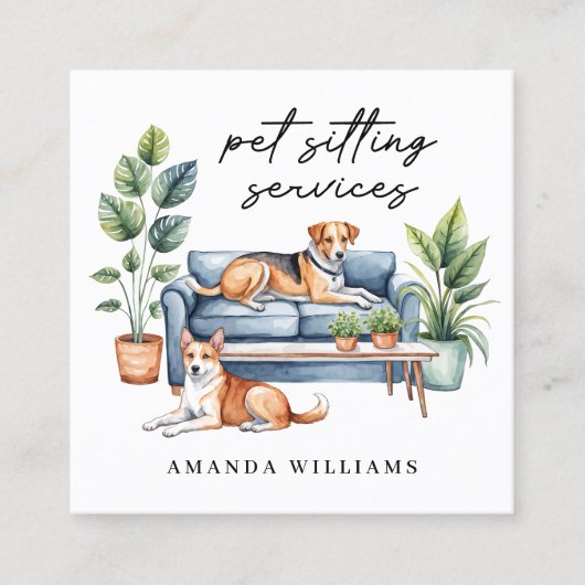 Waterverf van Pet Sitting Services Vierkante Visitekaartje (Voorkant)