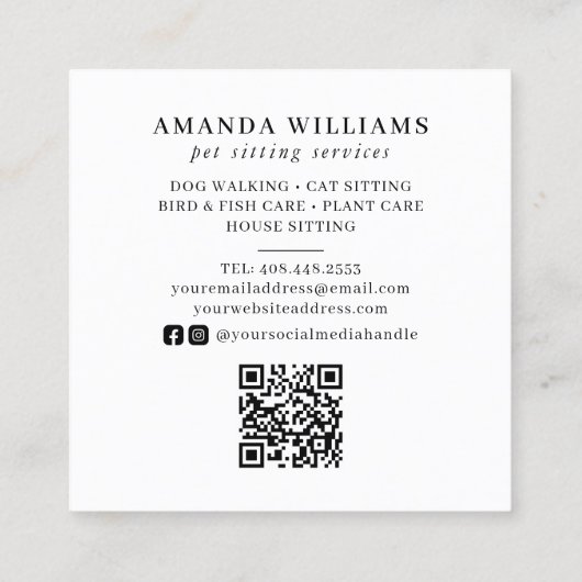 Waterverf van Pet Sitting Services Vierkante Visitekaartje (Achterkant)