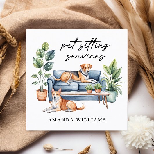 Waterverf van Pet Sitting Services Vierkante Visitekaartje