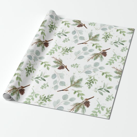 Waterverf van pijn en eucalyptus cadeaupapier (Uitgerold)