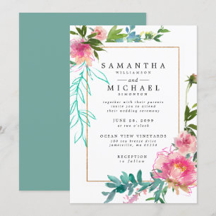 Waterverf van Pink Pony Floral Wedding Kaart