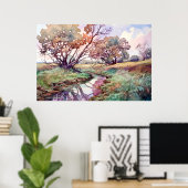 Waterverf van plattelandsrivieren poster (Thuiskantoor)